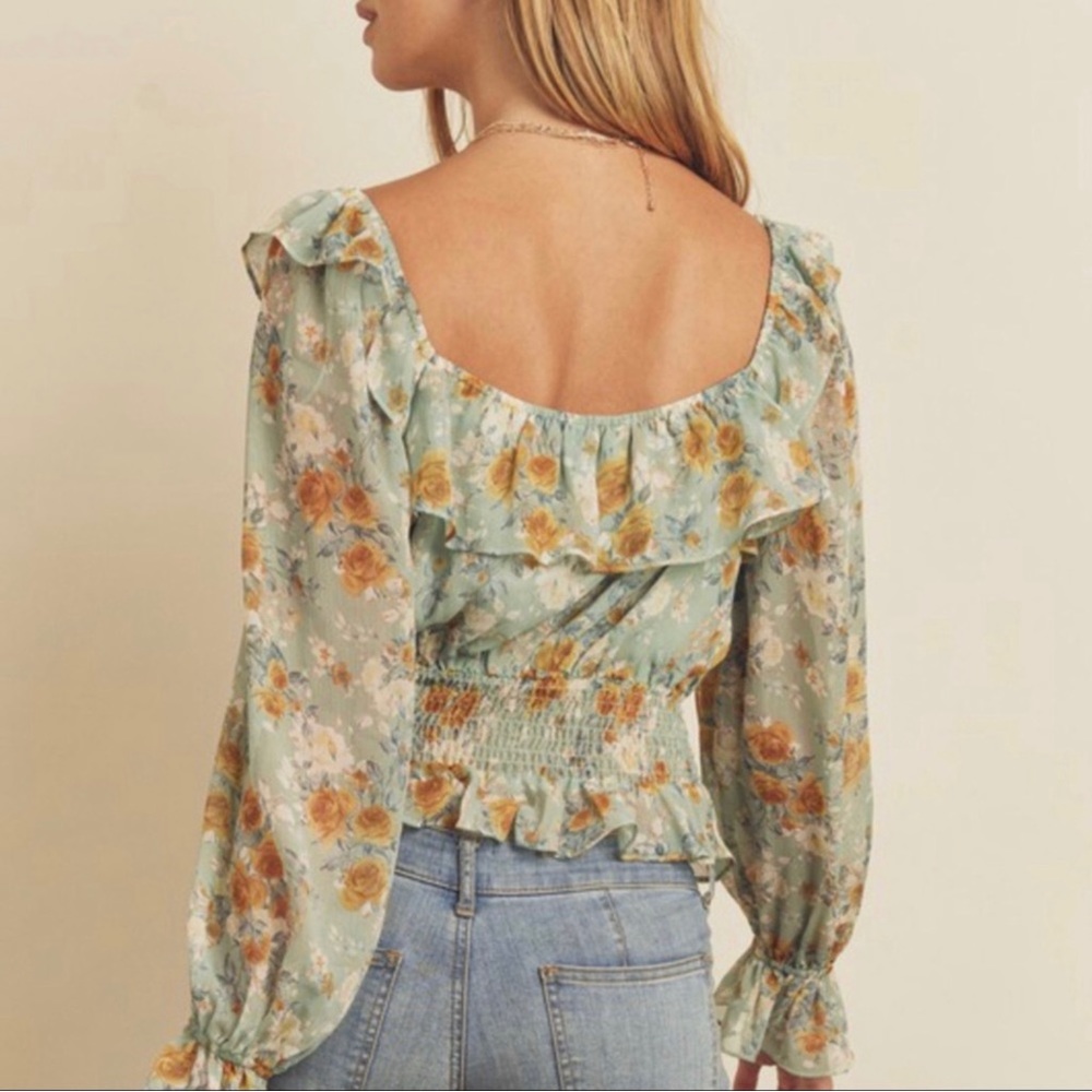 Peasant Prairie Floral Print Smocked Waist Ruffle Blouse Top Women’s Sizes NWT - Picture 8 of 11